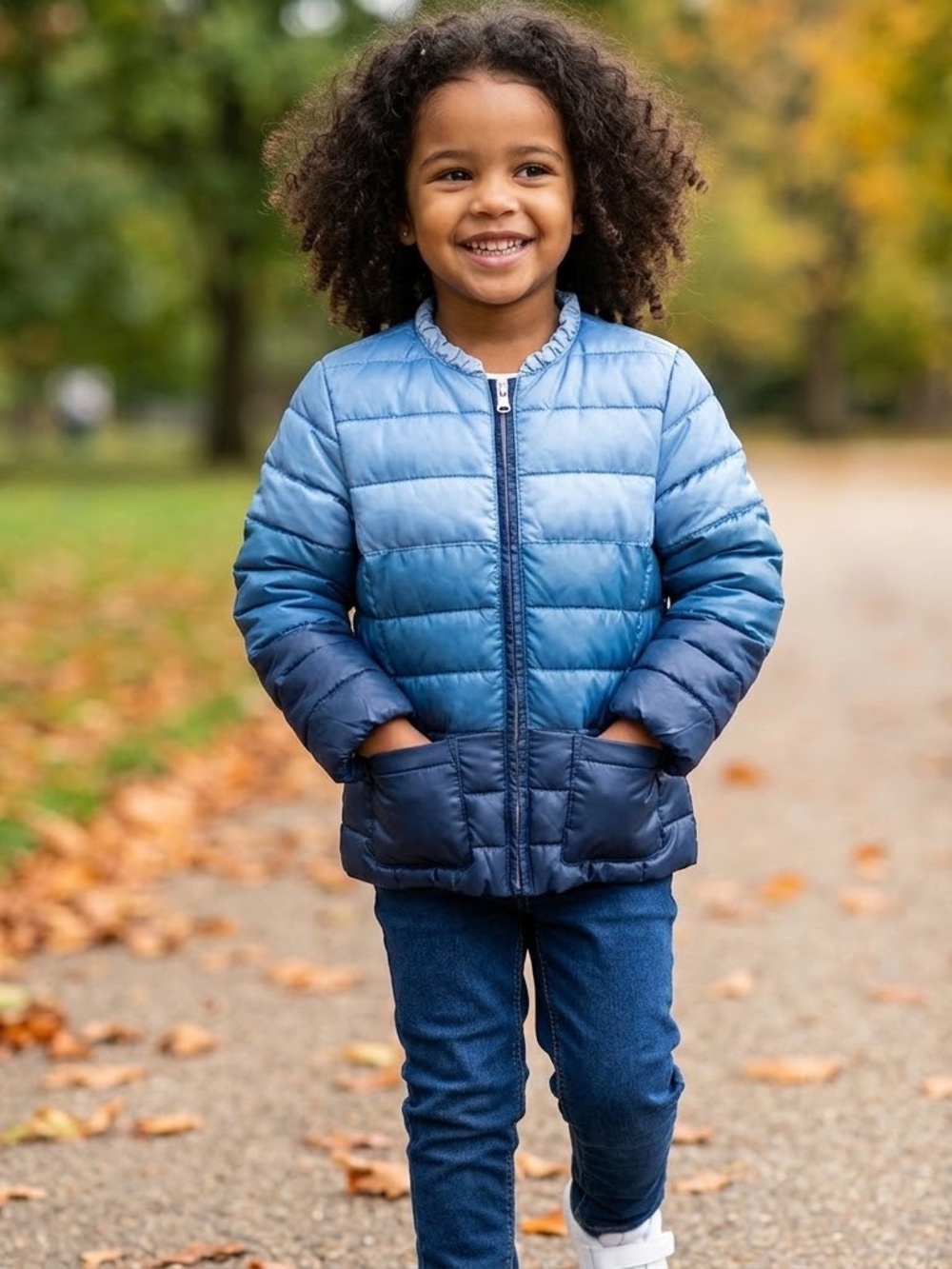 United Colors of Benetton Girls Blue Ombre Padded Puffer Jacket Size XS 110cm